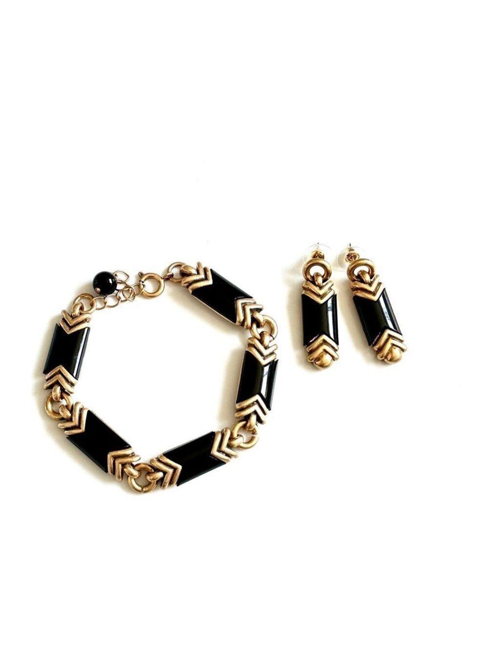 Neiman Marcus Art Deco Black and Gold Earrings NWT - Picture 6 of 6